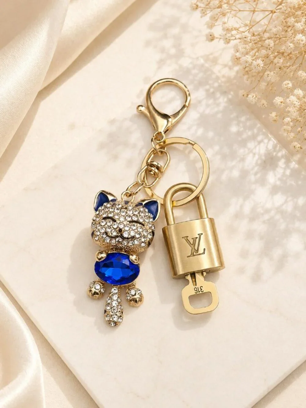 Authentic Louis Vuitton Gold Padlock & Key 🔒LV Bag Unbranded Cat Charm Keychain